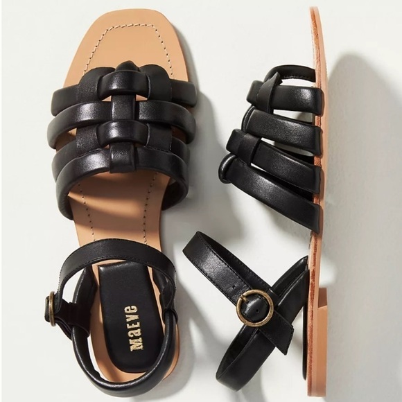Maeve Shoes - Maeve Anthropologie | Black Woven Puff Sandals Size 9 NWOB